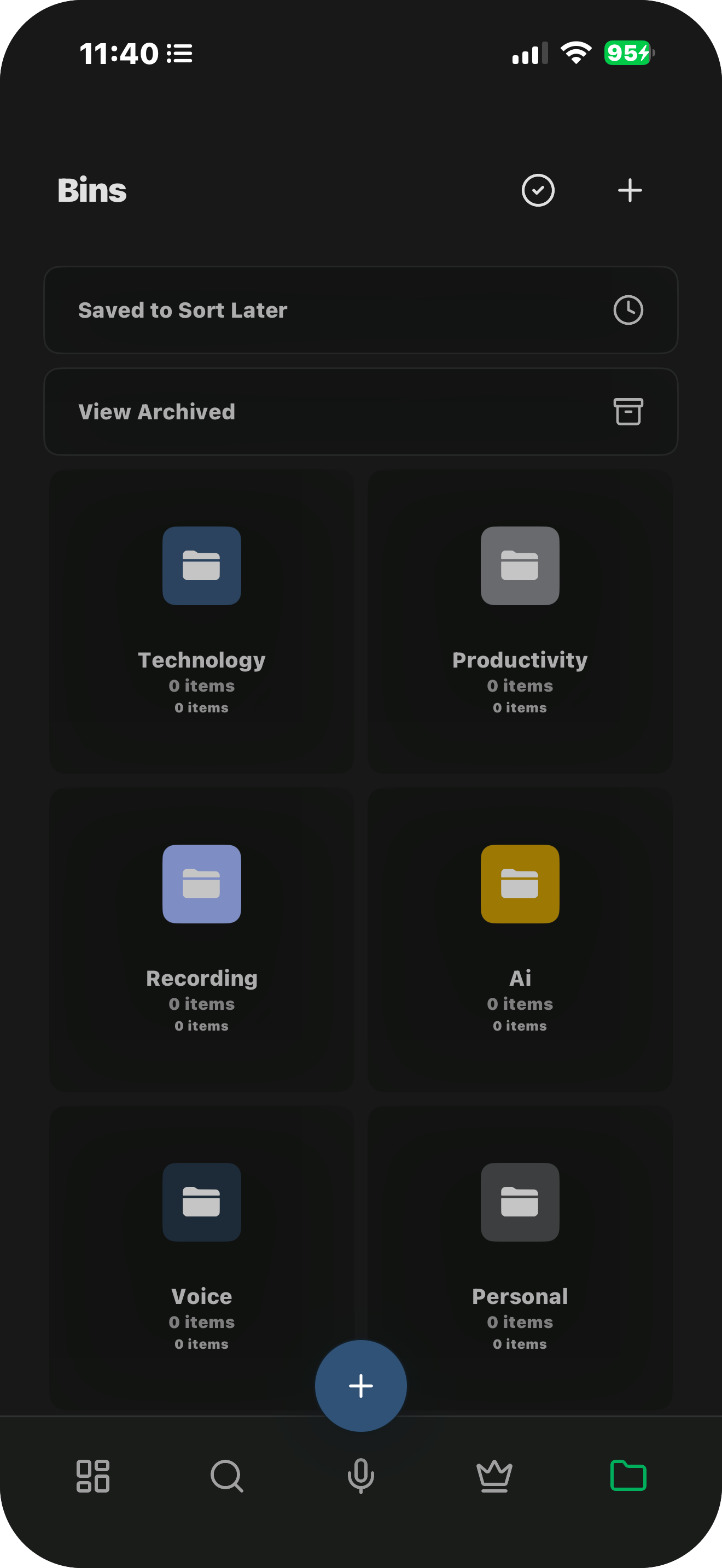 AI-organized categories and smart bins